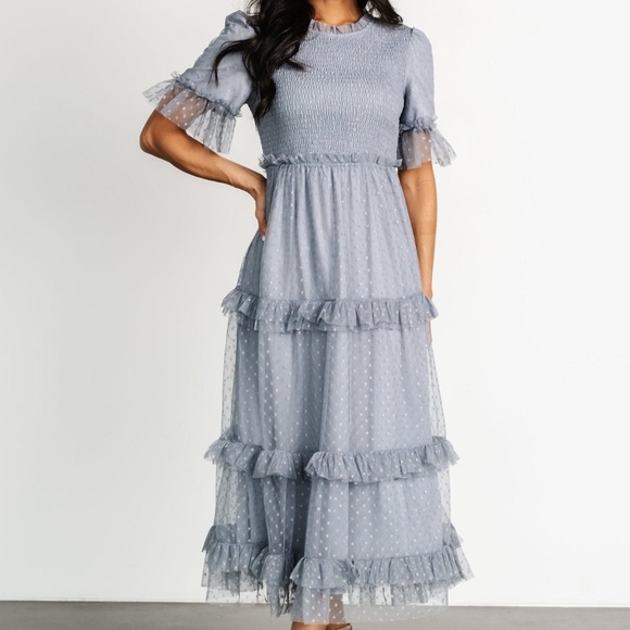 Baltic Born Dresses & Skirts - Baltic Born Lysandra Smocked Dot Dress | Dusty Slate Size MM